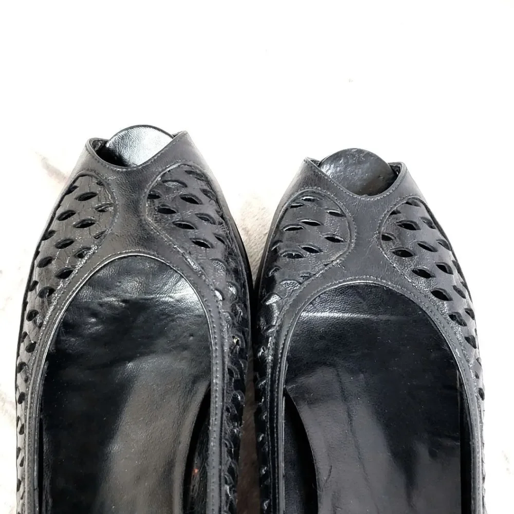 Sacha London Women's Black Leather Die-cut Peep-to